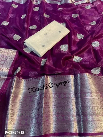 Reeta Fashion Designer Deep Violet  Kanchipuram Organza  Jacquard Multi Sequence Saree With Unstitched Blouse-thumb0