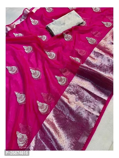 Reeta Fashion Elegant Dark Pink  Kanchipuram Organza  Jacquard Multi Sequence Saree With Unstitched Blouse-thumb3
