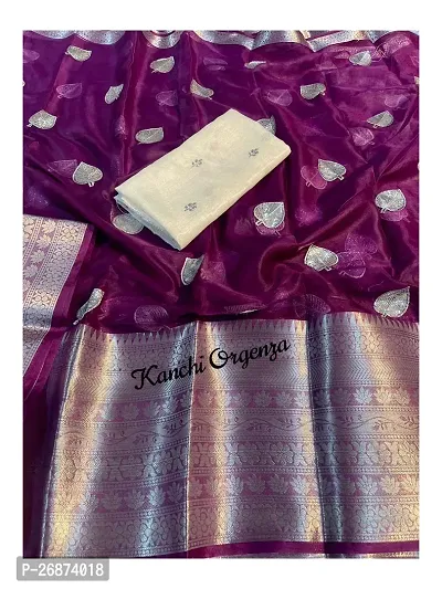 Reeta Fashion Designer Deep Violet  Kanchipuram Organza  Jacquard Multi Sequence Saree With Unstitched Blouse-thumb3