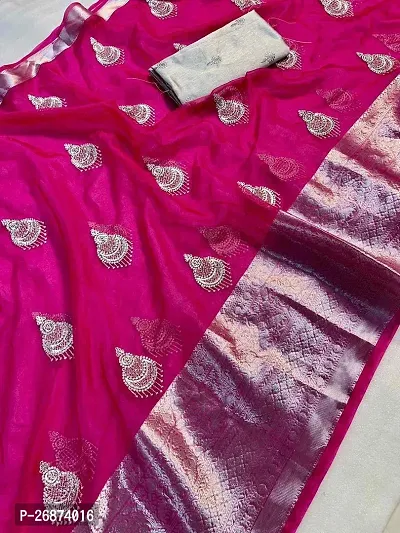 Reeta Fashion Elegant Dark Pink  Kanchipuram Organza  Jacquard Multi Sequence Saree With Unstitched Blouse-thumb0