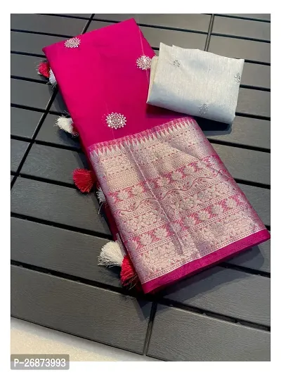 Reeta Fashion Gorgeous Dark Hot Pink  Kanchipuram Organza  Jacquard Multi Sequence Saree With Unstitched Blouse-thumb3