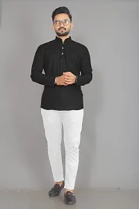 Reeta FashionBlack Cotton Blend Solid Casual Men's Short Kurta - RFM040-3XL-thumb3