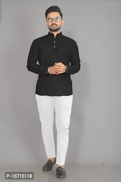 Reeta FashionBlack Cotton Blend Solid Casual Men's Short Kurta - RFM040-3XL-thumb4