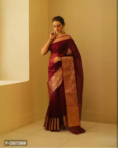 Reeta Fashion Gorgeous Maroon Kanjivaram Organza Solid  Saree With Unstitched Blouse-thumb0