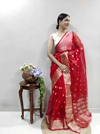Reeta Fashion Designer Red Kanjivaram Organza Butti work Saree With Unstitched Blouse-thumb1