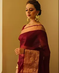 Reeta Fashion Gorgeous Maroon Kanjivaram Organza Solid  Saree With Unstitched Blouse-thumb1