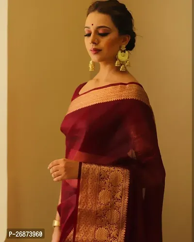 Reeta Fashion Gorgeous Maroon Kanjivaram Organza Solid  Saree With Unstitched Blouse-thumb2