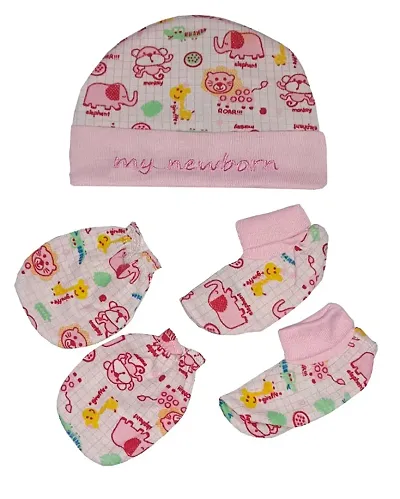 New Born Baby Cap Mittens Booties 0-3 Months Combo set