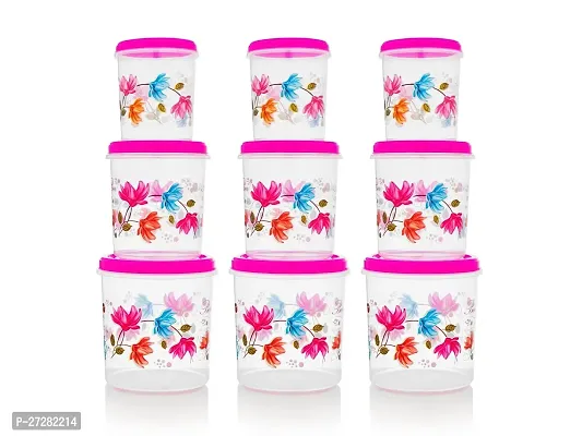 Plastic Grocery Container - 1000 ml, 2000 ml, 3000 ml  Pack of 9, Pink