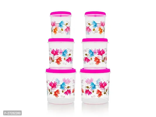 Plastic Grocery Container - 1000 ml, 2000 ml, 3000 ml  Pack of 6, Pink-thumb0
