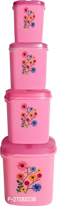 Plastic Grocery Container - 250, 500 ml, 1000 ml, 1500 ml Pack of 4, Pink-thumb0