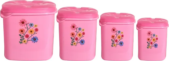 Plastic Grocery Container - 250, 500 ml, 1000 ml, 1500 ml Pack of 4, Pink-thumb1