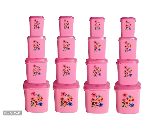 Plastic Grocery Container - 250, 500 ml, 1000 ml, 1500 ml Pack of 16, Pink