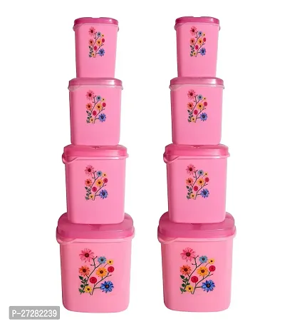 Plastic Grocery Container - 250, 500 ml, 1000 ml, 1500 ml Pack of 8, Pink