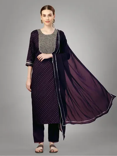 Stylish Silk Blend Embroidered Kurta Pant Dupatta Set