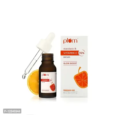 Plum 15% Vitamin C Face Serum with Mandarin | Serum for Face Glowing and Whitening | with Pure Ethyl Ascorbic Acid for Hyperpigmentation  Dull Skin | Vitamin C Serum for Face | Fragrance-Free | 30 ml