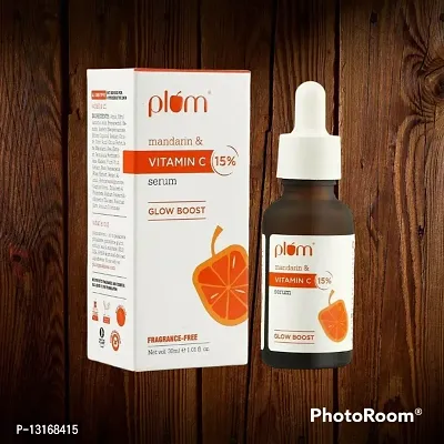 Plum 15% Vitamin C Face Serum Wit h Mandarin Serum For Face Glowing  Whitening Wit h Pur e Ethyl Ascorbic Acid For Hyperpigmentation  Dull Skin,Pack Of 1 (30 ML)