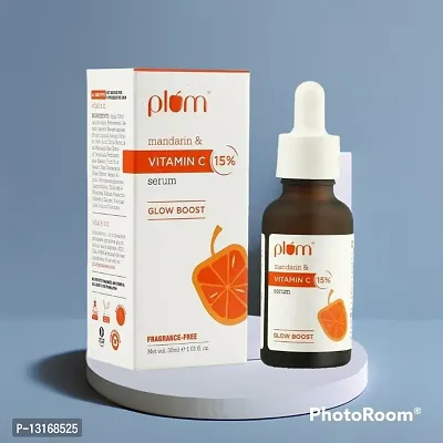 Plum 15% Vitamin C Face Serum With Manda rin Serum For Face Glowing  W hitening With Pure Ethyl Ascorbic Acid For Hyperpigmentation  Dull Skin, PACK Of 1 (30 ML)
