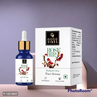 Good Vibes Rose Hip Radiant Glow Face Serum, 30] ml Light Weight Non Greasy Moisturizing Anti Ageing Formula For All Skin Types, Corrects Dark Spots, Natural, No Parabens  Sulphates, No Animal Testing-thumb0