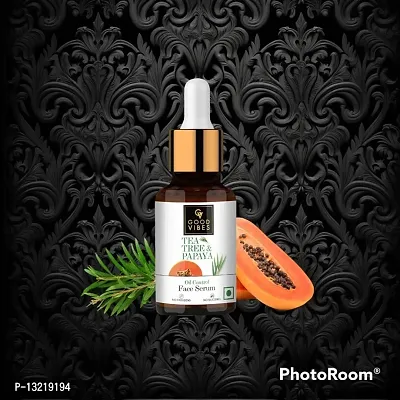 Good Vibes Tea Tree  Papaya Oil Control Face Serum, 30 ml Light Weight Absorbs Quickly Clarifying Formula For Oily Skin Type, Helps Reduce Acne  Blemishes Naturally, No Parabens, No Animal Testing;;;