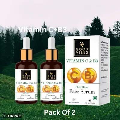 Good Vibes Vitamin C  Vitamin B3 Skin Glow Serum, 30 ml With Anti Aging Properties Helps Reduce Fine Lines and Wrinkles, Naturally Glowing Face Serum For All Skin Types  [Pack Of 2]