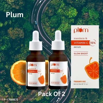 Plum 15% Vitamin C Face Serum with Mandarin | Serum for Face Glowing | With Pure Ethyl Ascorbic Acid | For Dull Skin | Fragrance-Free | Vitamin C Face Serum for Face | 30 ml [Pack Of 2]