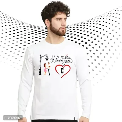 Trendy White Polyester Printed Round Neck Full Sleeves Tees for Men