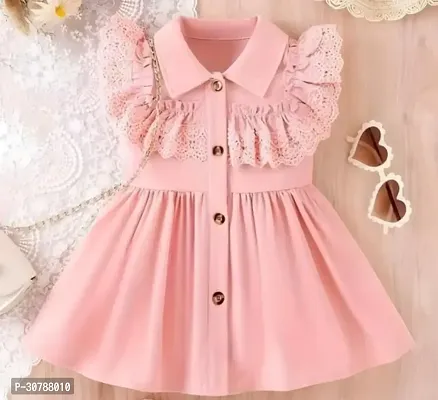 Stylish Peach Cotton Blend Dresses For Girls