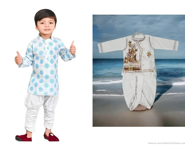 Stylish White Cotton Top With Bottom Wear Set Ethnic Wear For Kids Pack Of 2