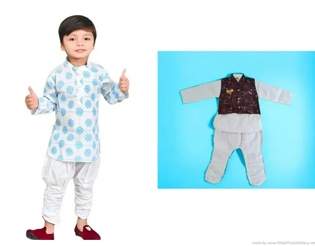 Stylish Multicoloured Cotton Top With Bottom Wear Set Ethnic Wear For Kids Pack Of 2