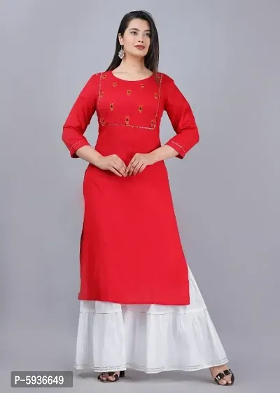 Alluring Red Rayon Self Design Kurta For Women