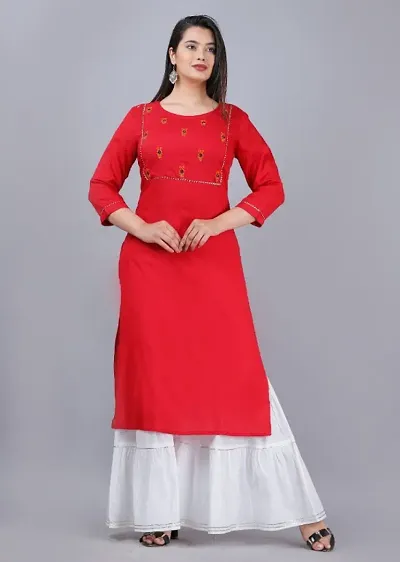 Alluring Rayon Self Design Solid Straight Kurti