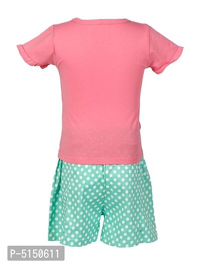 Stylish Pink Cotton Blend Bunny Printed Top With Shorts For Girls-thumb3