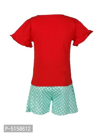 Stylish Red Cotton Blend Bunny Printed Top With Shorts For Girls-thumb3