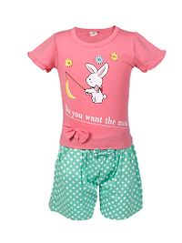 Stylish Pink Cotton Blend Bunny Printed Top With Shorts For Girls-thumb1