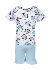 Stylish Blue Cotton Blend Flower Printed Top With Shorts For Girls-thumb2