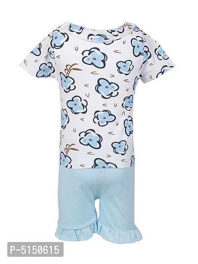 Stylish Blue Cotton Blend Flower Printed Top With Shorts For Girls-thumb3