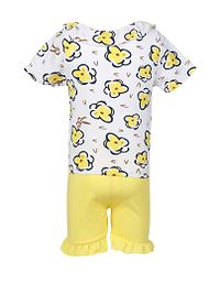 Stylish Yellow Cotton Blend Flower Printed Top With Shorts For Girls-thumb2