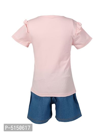 Stylish Pink Cotton Blend Candies Printed Top With Shorts For Girls-thumb3