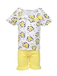 Stylish Yellow Cotton Blend Flower Printed Top With Shorts For Girls-thumb1