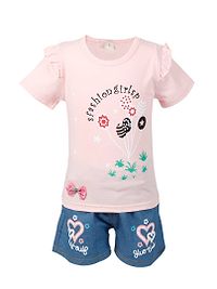 Stylish Pink Cotton Blend Candies Printed Top With Shorts For Girls-thumb1
