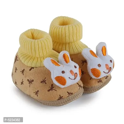 Bunny Applique Booties For Infants - Brown-thumb0