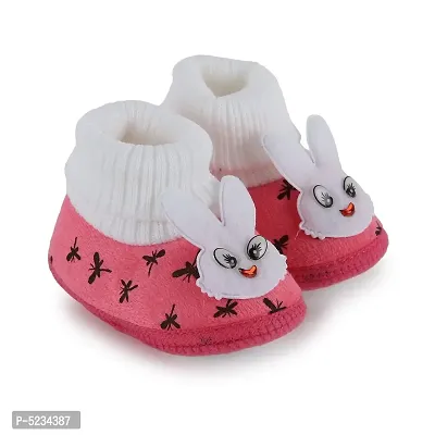Rabbit Applique Booties for Infants -Magenta Pink