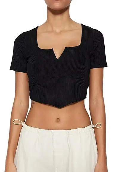 Stylish V Square Neck Crop Top For Women