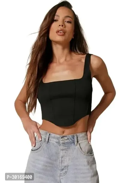 Stylish Ribbed Square Neck Spaghetti Corset Tops For Women-thumb0