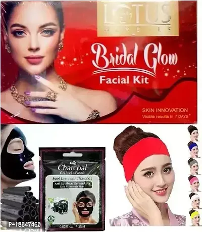 Lotus Bridal Glow Facial Kit Step ( 5 in 1 )  + Charcol mask + Facial Band