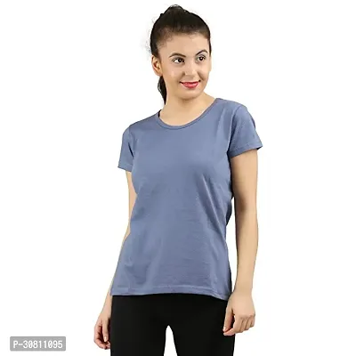 Elegant Grey Cotton Blend Solid T-Shirts For Women-thumb0