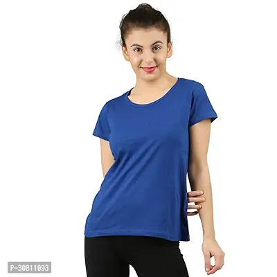 Elegant Blue Cotton Blend Solid T-Shirts For Women-thumb0