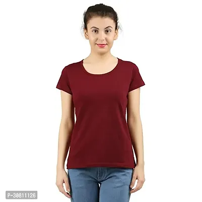 Elegant Maroon Cotton Blend Solid T-Shirts For Women-thumb0