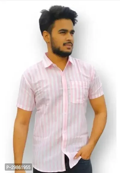 Elegant Khadi Cotton Striped Casual Shirts For Men-thumb0